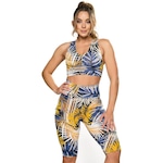 Bermuda de Ciclista Mvb Modas Suplex Cintura Alta Fitness - Feminina BRANCO/AMARELO