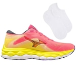 Kit Tênis Mizuno Wave Sky 7 + Par de Meia - Feminino ROSA/AMARELO