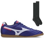 Chuteira Futsal Mizuno Morelia Club + 1 Par de Meiões - Adulto AZUL/BRANCO