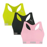 Kit Tops Fitness sem Bojo Puma Nadador sem Costura - 3 Unidades - Feminino VERDE/ROSA