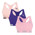 Kit Tops Fitness sem Bojo Puma Nadador sem Costura - 3 Unidades - Feminino ROSA/ROXO