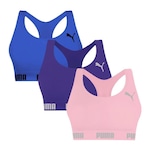 Kit Tops Fitness sem Bojo Puma Nadador sem Costura - 3 Unidades - Feminino Azul/Roxo