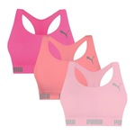 Kit Tops Fitness sem Bojo Puma Nadador sem Costura - 3 Unidades - Feminino ROSA