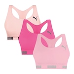 Kit Tops Fitness sem Bojo Puma Nadador sem Costura - 3 Unidades - Feminino ROSA