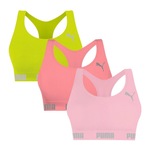 Kit Tops Fitness sem Bojo Puma Nadador sem Costura - 3 Unidades - Feminino VERDE/ROSA