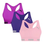 Kit Tops Fitness sem Bojo Puma Nadador sem Costura - 3 Unidades - Feminino ROSA/ROXO