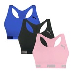 Kit Tops Fitness sem Bojo Puma Nadador sem Costura - 3 Unidades - Feminino AZUL/ROSA