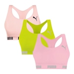 Kit Tops Fitness sem Bojo Puma Nadador sem Costura - 3 Unidades - Feminino Rosa/Verde