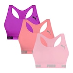 Kit Tops Fitness sem Bojo Puma Nadador sem Costura - 3 Unidades - Feminino Rosa Esc/Rosa