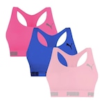 Kit Tops Fitness sem Bojo Puma Nadador sem Costura - 3 Unidades - Feminino ROSA/AZUL