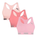 Kit Tops Fitness sem Bojo Puma Nadador sem Costura - 3 Unidades - Feminino ROSA