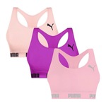 Kit de Tops Fitness Puma Nadador sem Costura - 3 Unidades - Feminino ROSA/ROXO