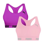 Kit Tops Fitness sem Bojo Puma Nadador sem Costura - 2 Unidades - Feminino ROSA/ROXO