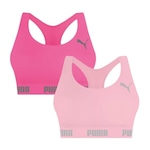 Kit Tops Fitness sem Bojo Puma Nadador sem Costura - 2 Unidades - Feminino ROSA