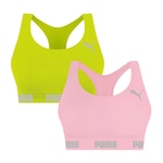 Kit Tops Fitness sem Bojo Puma Nadador sem Costura - 2 Unidades - Feminino VERDE/ROSA