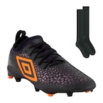 Chuteira de Campo Umbro Adamant Club + Meião - Adulto PRETO/LARANJA