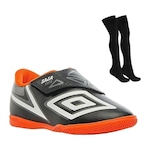 Chuteira Futsal Umbro Sala V + Meião - Infantil PRETO/LARANJA