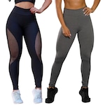 Kit Belmento: Calça Legging Arrastão + Calça Legging Básica Academia - Feminina CINZA