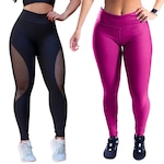 Kit Belmento: Calça Legging Arrastão + Calça Legging Básica Academia - Feminina ROSA ESCURO