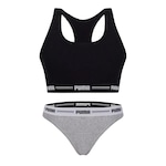 Kit Puma Top Fitness Nadador + Calcinha Biquíni - Feminino PRETO/CINZA