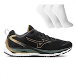 Tênis Mizuno Wave Dynasty 5 + 3 Pares de Meias - Masculino PRETO/OURO