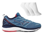 Tênis Mizuno Space 3 + Pares de Meias - Masculino AZUL ESC/VERMELHO