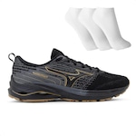 Tênis Mizuno Wave Vitality 5 + 3 Pares de Meias - Masculino PRETO/OURO