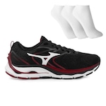 Tênis Mizuno Dynasty 4 + 3 Pares de Meias - Masculino PRETO/VERMELHO