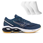 Tênis Mizuno Wave Creation 24 + 3 Pares de Meias - Masculino AZUL ESC/BRANCO