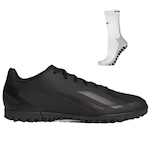 Chuteira Society adidas X Crazyfast.4 + Meia Antiderrapante - Adulto PRETO/BRANCO