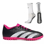 Chuteira Society adidas Predator Accuracy.4 + 1 Par de Meias Antiderrapante - Adulto PRETO/ROSA