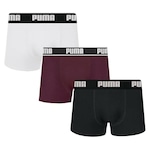 Cueca Boxer Puma Cotton - 3 unidades - Adulto BRANCO/PRETO