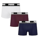 Cueca Boxer Puma Cotton - 3 unidades - Adulto BRANCO/AZUL ESC