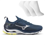 Tênis Mizuno Wave Mirai 5 + 3 Pares de Meias - Masculino AZUL CLA/AMARELO