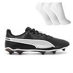 Chuteira de Campo Puma King Match FG/AG + 3 Pares de Meias - Masculina PRETO/BRANCO