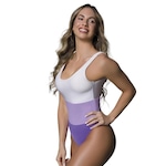 Maiô de Natação Selene Regata com Recorte - Adulto BRANCO/ROXO