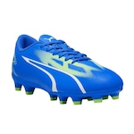 Chuteira de Campo Puma Ultra Play - Infantil Azul/Verde