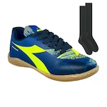 Chuteira Futsal Diadora Squadra Ii + Meião - Infantil Azul/Verde