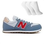 Tênis New Balance 500 V2 + 3 Pares de Meias - Masculino AZUL ESC/VERMELHO