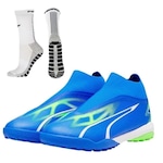 Chuteira Society Puma Ultra Match + Ll + Meia Antiderrapante - Adulto AZUL/BRANCO