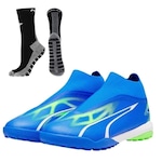 Chuteira Society Puma Ultra Match + Ll + Meia Antiderrapante - Adulto AZUL/PRETO