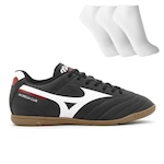 Chuteira Futsal Mizuno Morelia Club In + 3 Pares de Meias - Adulto PRETO/BRANCO