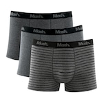 Kit de Cuecas Boxer Mash Cotton Listras - Adulto - 3 Unidades PRETO