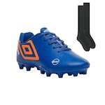 Chuteira de Campo Umbro Orbit + 1 Par de Meião - Infantil AZUL/LARANJA