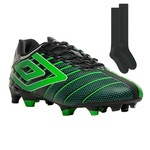 Chuteira de Campo Umbro Velocita Elixir + 1 Par de Meião - Adulto PRETO/VERDE