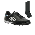 Chuteira Society Umbro Speciali Classic + 1 Par de Meião - Adulto PRETO/BRANCO