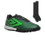 Chuteira Society Umbro Velocita Elixir + 1 Par de Meião - Adulto PRETO/VERDE