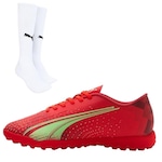 Chuteira Society Puma Ultra Play Tt + 1 Par de Meiões - Adulto VERMELHO/BRANCO