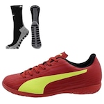 Chuteira Futsal Puma Rapido III It + 1 Par de Meias Antiderrapante - Adulto Vermelho/Preto