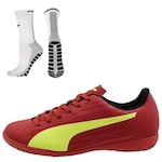 Chuteira Futsal Puma Rapido III It + 1 Par de Meias Antiderrapante - Adulto VERMELHO/BRANCO